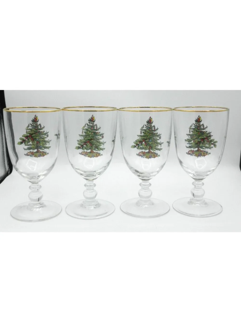 Spode Christmas Tree 16 Ounce Pedestal Goblet Set of 4 Pattern Code: SP CHT
